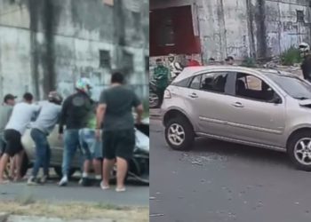 Carro é destruído após motorista entrar na contramão e atingir motociclista na Cachoeirinha; veja o vídeo