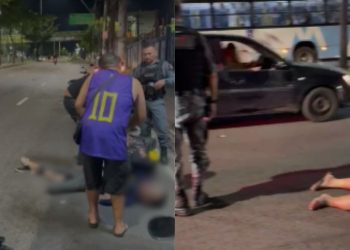 Vídeo mostra pedestre jogada na avenida Djalma Batista após ser atropelada por entregador