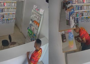 VÍDEO: Na ZL, homem entra em lojinha de acessórios e furta celular após ver que não tinha ninguém olhando