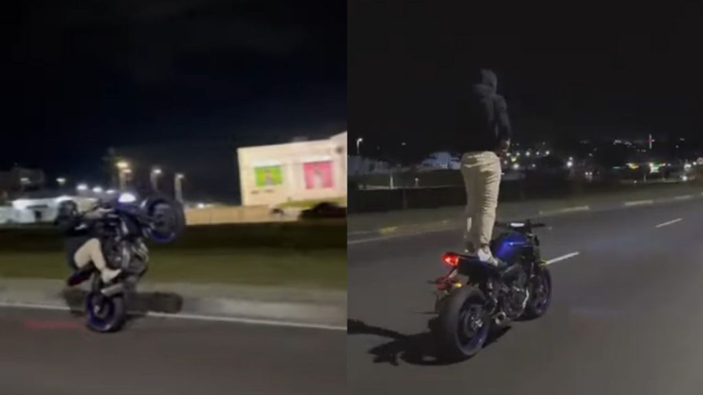 Com anjo da guarda em dia, homem publica vídeo tomando energético em pé na moto em avenida de Manaus