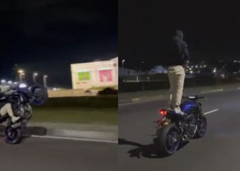 Com anjo da guarda em dia, homem publica vídeo tomando energético em pé na moto em avenida de Manaus