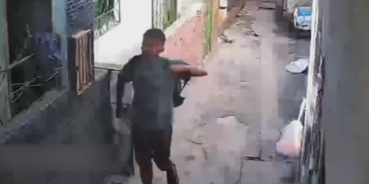 Câmera filma homem jogando pedra em gato por pura maldade em beco do Coroado
