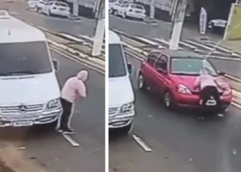 Vídeo: Mulher finge atropelamento se jogando em carro e flagra viraliza nas redes sociais
