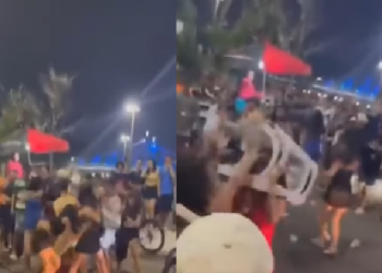 Vídeo: Em porradal generalizado, mulher fica com a cabeça presa em banquinho no Educandos