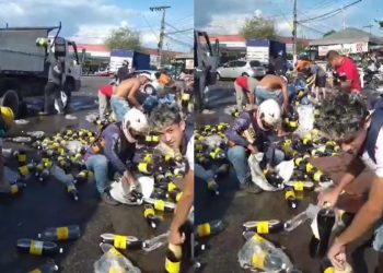 Vídeo: carregamento de Baré cai do caminhão e faz festa do povo em Manaus: ‘benção’