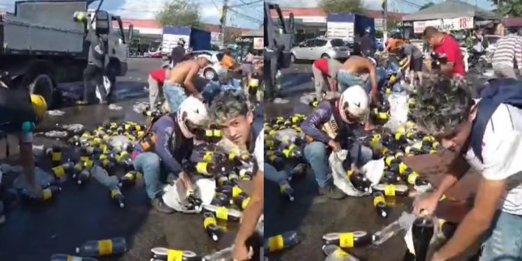 Vídeo: carregamento de Baré cai do caminhão e faz festa do povo em Manaus: ‘benção’