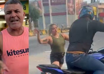 Vídeo mostra briga entre motoqueiro e mulher na Torquato Tapajós