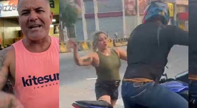 Vídeo mostra briga entre motoqueiro e mulher na Torquato Tapajós