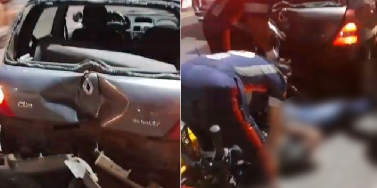 Carro tem pane na Ponte do Rio Negro e causa acidente grave com motoqueiro