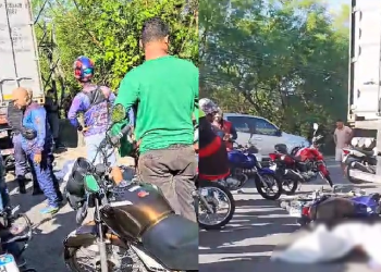 Vídeo: Mototaxista morre e esposa fica ferida ao colidirem com carreta no Distrito Industrial