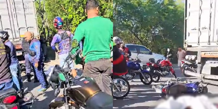 Vídeo: Mototaxista morre e esposa fica ferida ao colidirem com carreta no Distrito Industrial