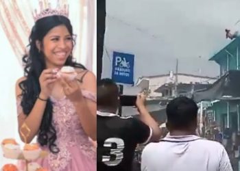 Vídeo mostra jovem sendo deg0lada ao cair da laje e ficar preso no fio da rede elétrica