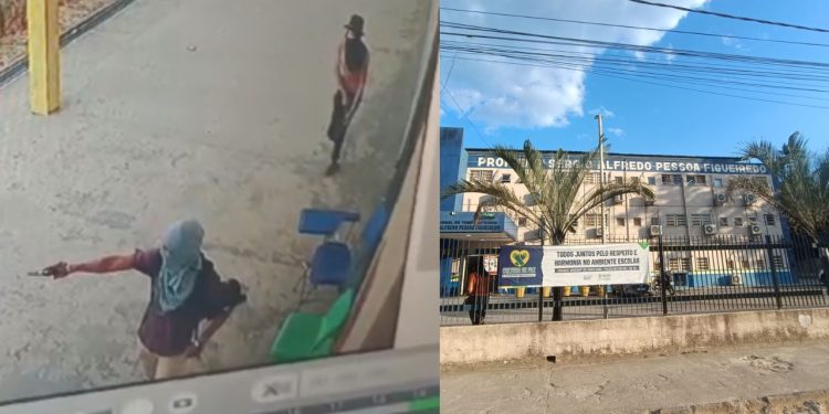 Vídeos mostram bandidos com arma na mão assaltando estudantes dentro da escola em Manaus