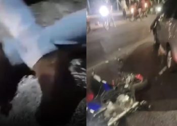Acidente entre carro e moto na Cidade Nova deixa homem com as pernas quebradas; veja o vídeo