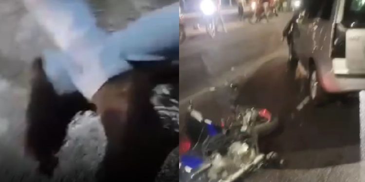 Acidente entre carro e moto na Cidade Nova deixa homem com as pernas quebradas; veja o vídeo