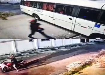 Vídeo mostra ônibus de rota sendo cercado e trabalhadores assaltados em Manaus