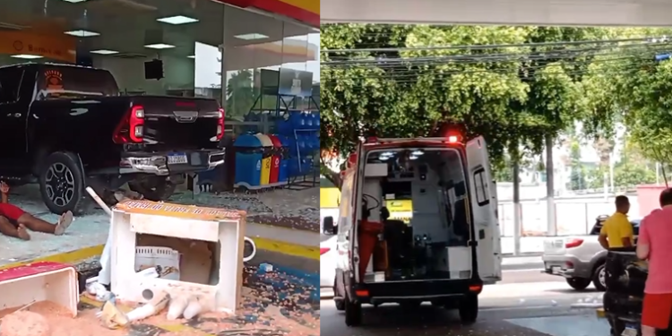 Vídeos: Supostamente bêbado, motorista invade conveniência e duas pessoas ficam feridas em Manaus