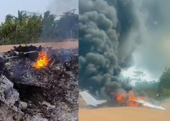 Vídeo urgente: avião cai, pega fogo e explode na BR-319