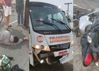 Imagem forte: motoqueiro machuca braços e pernas ao bater em micro-ônibus em Manaus