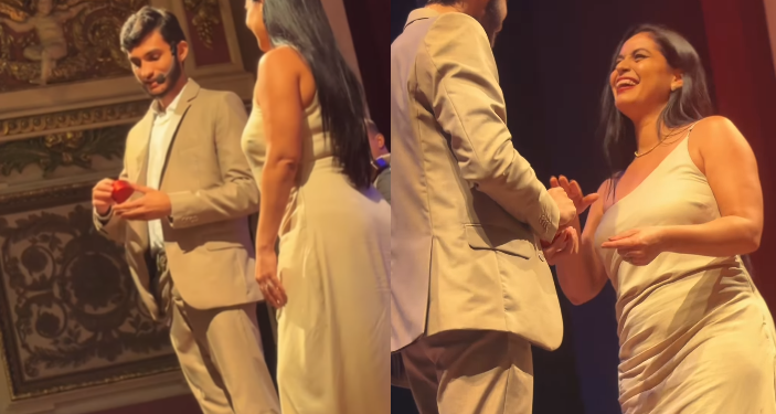 Vídeo: Durante show no Teatro Amazonas, Leandro Leitte pede a ‘ex-amante’ em casamento