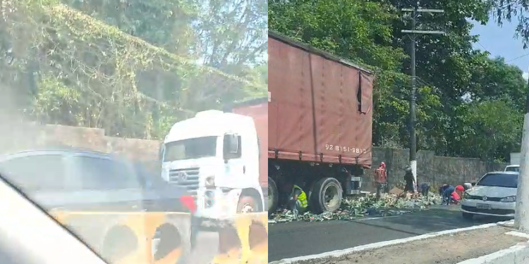 Vídeo: Populares fazem a ‘festa’ e furtam carga de cerveja que tombou em Manaus