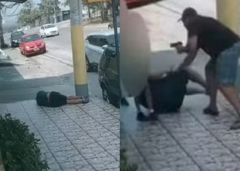 Veja vídeo do momento em que bandido dá tir0 em PM na frente da esposa