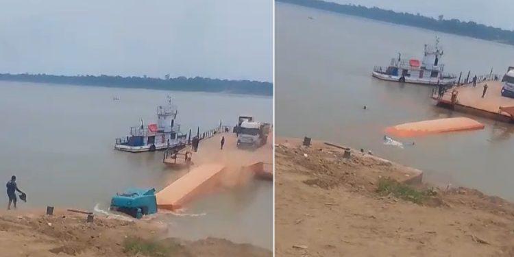 Vídeo: caminhão cai da balsa e afunda no interior do Amazonas 
