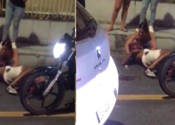 Motoqueiro é arremessado por carro no asfalto e ag0niza em Manaus; veja o vídeo