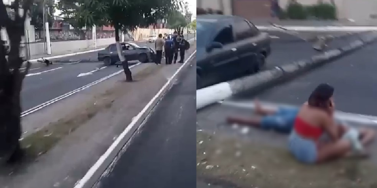 Vídeo: Carro descontrolado derruba poste e condutor fica ferido na Constantino Nery
