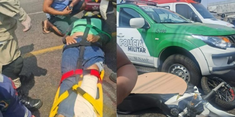 Vídeo mostra casal ferido após ser atropelado por viatura da PM em Manaus