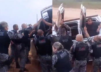 Vídeo: Homens são resgatados por vários policiais militares após capotarem na BR-319
