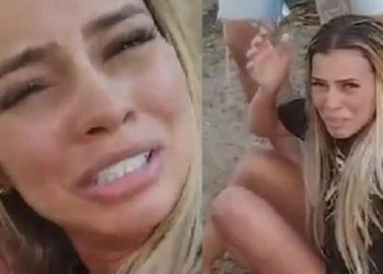 Vídeo: mulher paquera traficante casado e leva corretivo com mangueira