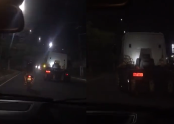 Vídeo mostra motoristas de carreta dirigindo ‘adoidado’ e soltando fogos no Tarumã; veja