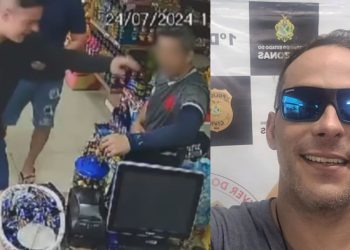 Vídeo: Falso policial usou distintivo ‘fake’ para colocar medo e bater em homem dentro de loja em Manaus