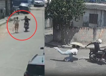 Vídeo mostra assaltante fazenda outra vítima após derrubar jovem durante o crime no Tarumã