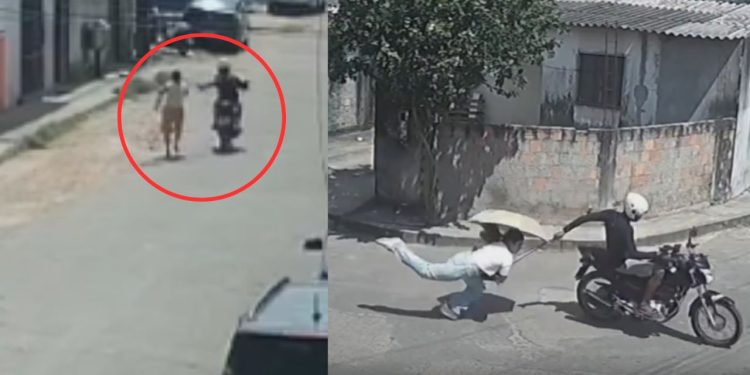 Vídeo mostra assaltante fazenda outra vítima após derrubar jovem durante o crime no Tarumã
