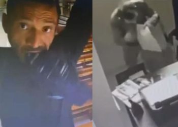 Câmera filma o rosto de homem que invadiu e furtou objetos de igreja em Manaus