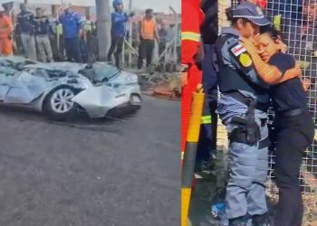 Policial militar consola esposa de motorista esmagado por carreta em Manaus