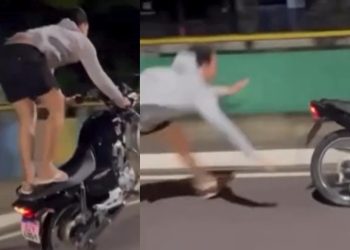Veja momento em que motoqueiro cair ao dar “grau” na Compensa