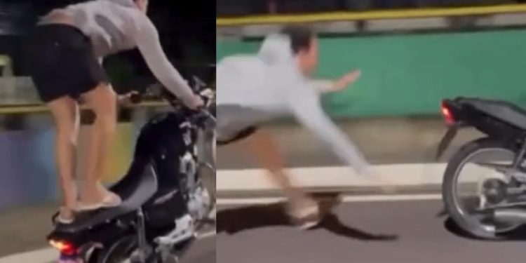 Veja momento em que motoqueiro cair ao dar “grau” na Compensa