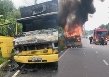 Vídeo: Funcionários sentem calor ‘subindo’ em caminhão e veículo quase se acaba em chamas no Tarumã
