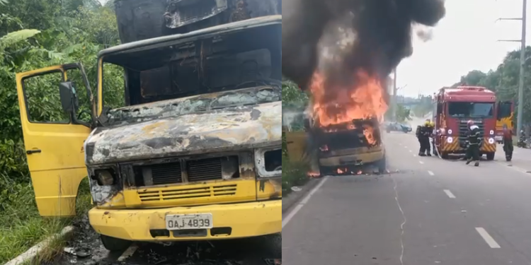 Vídeo: Funcionários sentem calor ‘subindo’ em caminhão e veículo quase se acaba em chamas no Tarumã