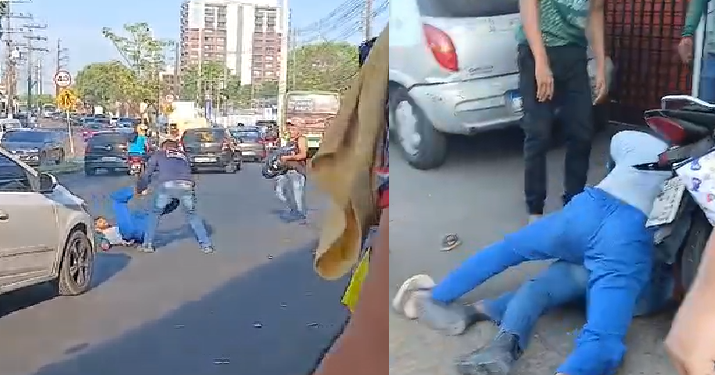 Quem é o mais machão? Vídeo mostra homem quase sendo atropelad0 ao brigar com outro em Manaus; veja