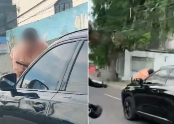 Vídeo: Em suposta br1ga de trânsito, idoso é levado no capô de carro em plena Djalma Batista