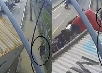 Vídeo mostra carreta virando em cima de pedestre em Manaus