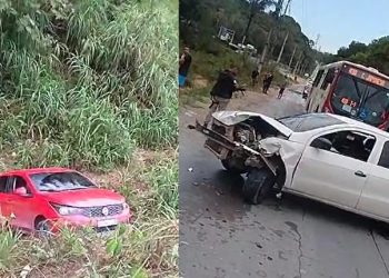 Argo cai do barranco após bater em Gol na AM-010; veja o vídeo