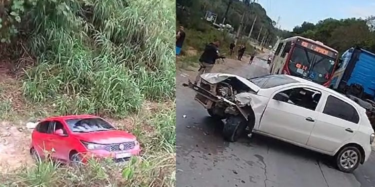 Argo cai do barranco após bater em Gol na AM-010; veja o vídeo