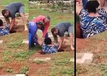 Vídeo: mulher é ‘engolida’ após chão do cemitério abrir: ‘estou com ardência no corpo’