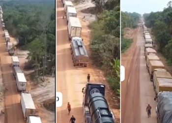 Vídeo: fila de caminhões na BR-319  escancara isolamento do Amazonas na estiagem 