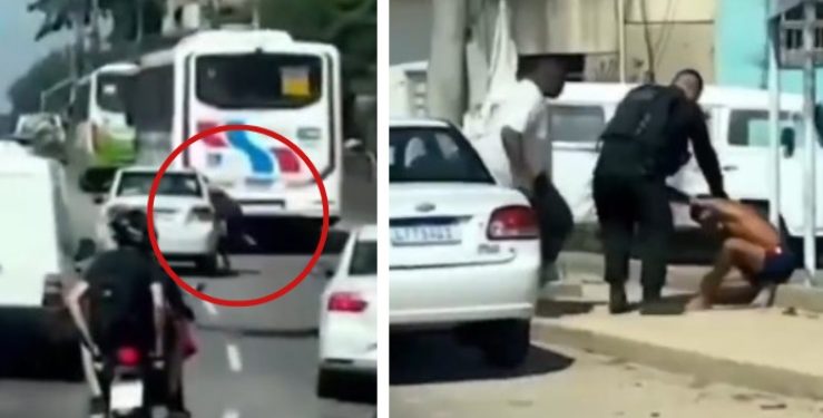 Vídeo: carro arranca com ladrão de celular pendurado pela janela na Avenida Brasil